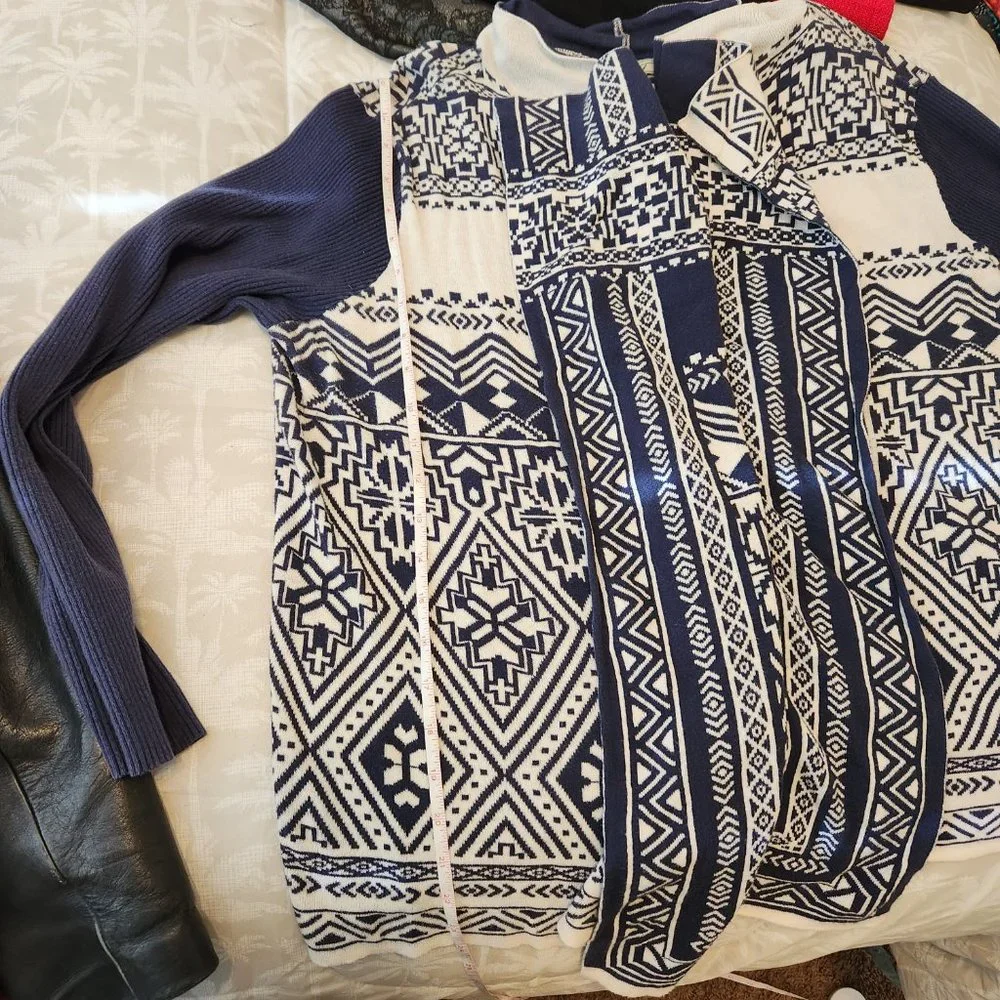 Lucky Brand Open Front Waterfall Sweater Blue/Beige - Picture 9 of 11